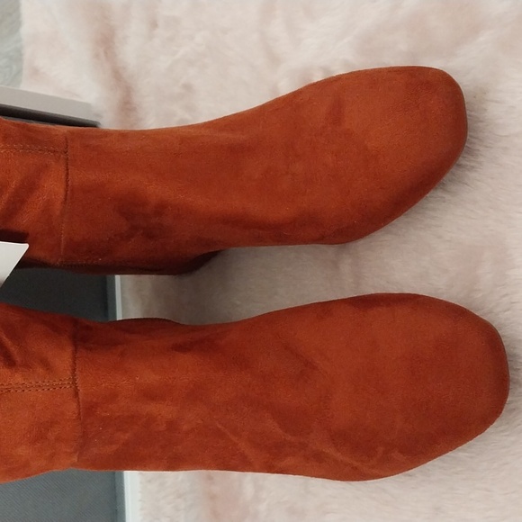 TU rust orange suedette soft feel knee high block heel zip cowboy boots 5 - Picture 8 of 9